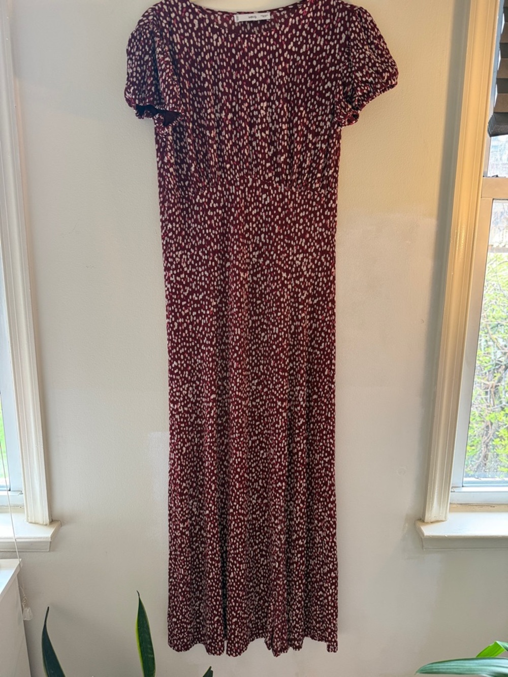 Mango Maroon & White Printed Maxi Dress
